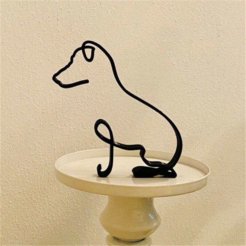 Norvo | Tier Kunst Jern Skulptur Retro Metall svarte linjer katt hund skrivebord ornament