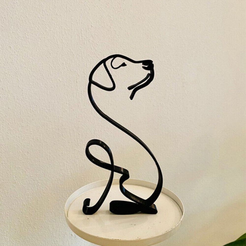 Norvo | Tier Kunst Jern Skulptur Retro Metall svarte linjer katt hund skrivebord ornament