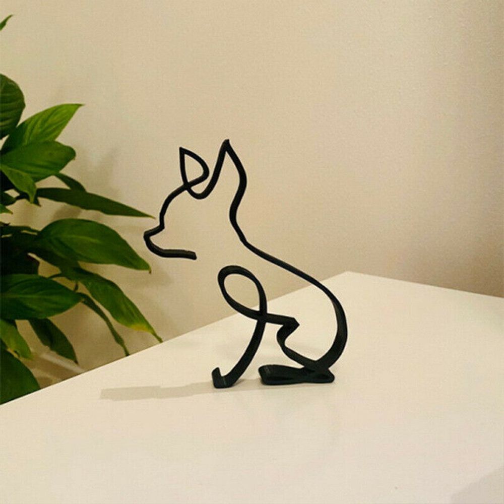Norvo | Tier Kunst Jern Skulptur Retro Metall svarte linjer katt hund skrivebord ornament