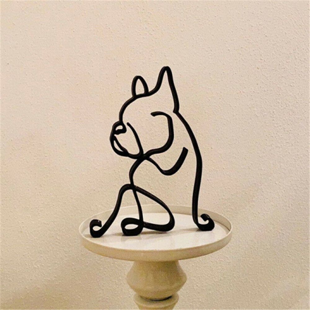 Norvo | Tier Kunst Jern Skulptur Retro Metall svarte linjer katt hund skrivebord ornament