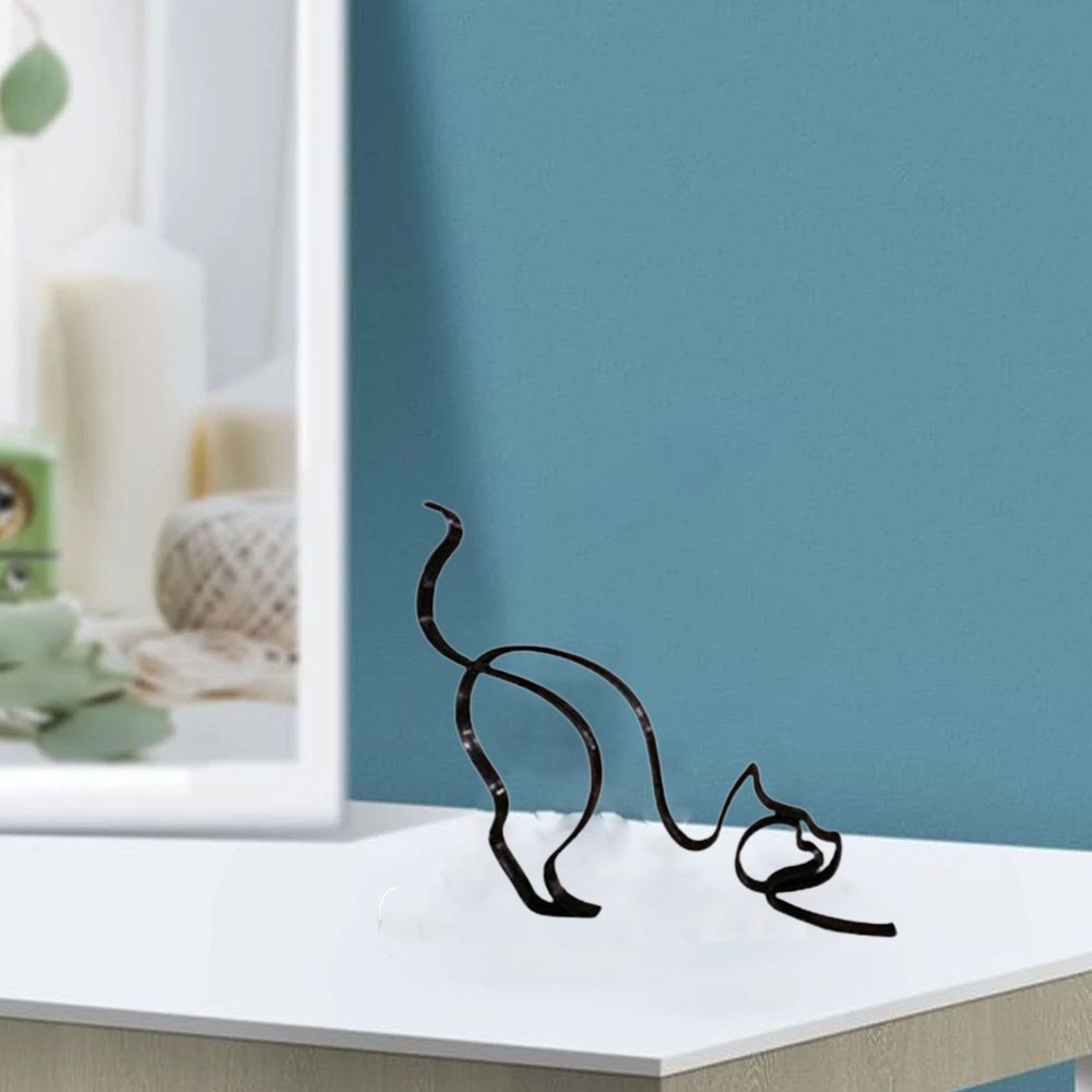 Norvo | Tier Kunst Jern Skulptur Retro Metall svarte linjer katt hund skrivebord ornament