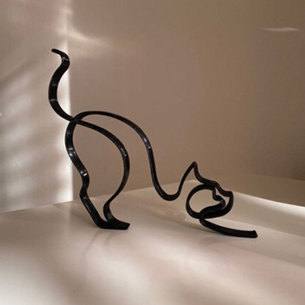 Norvo | Tier Kunst Jern Skulptur Retro Metall svarte linjer katt hund skrivebord ornament