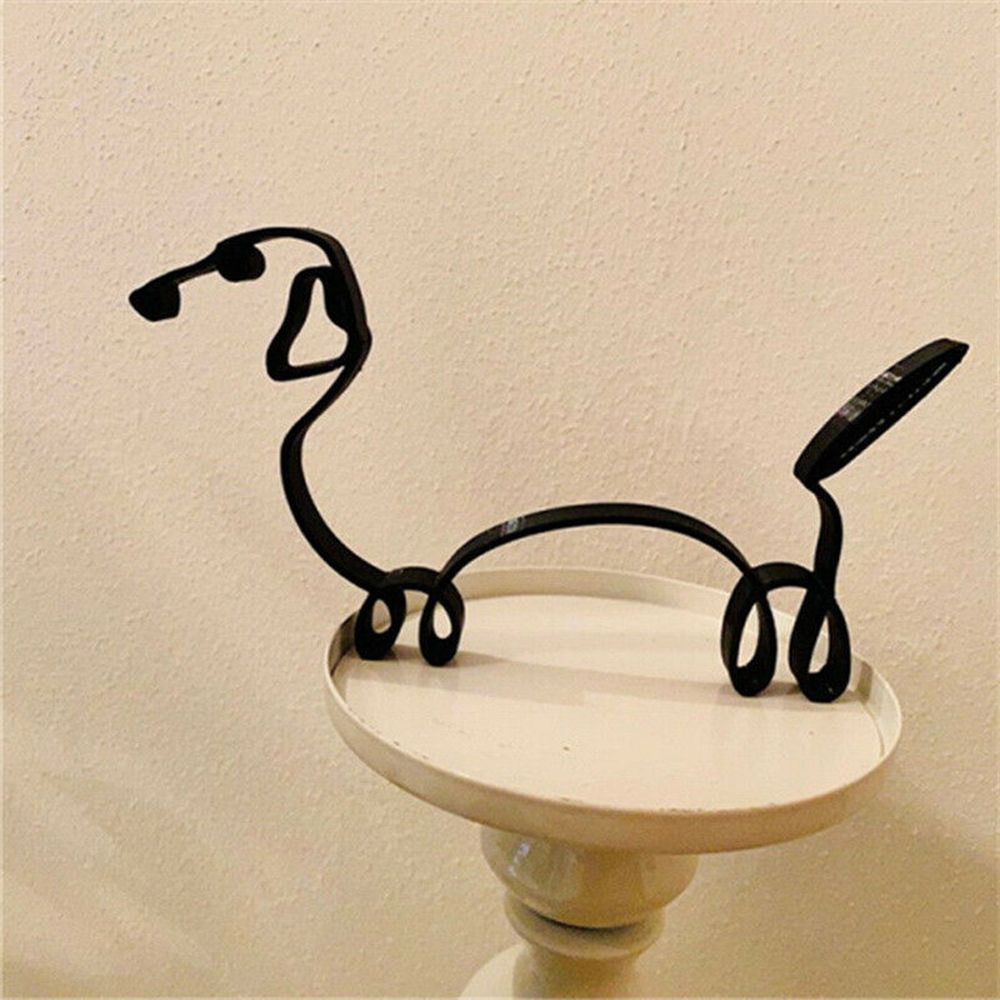 Norvo | Tier Kunst Jern Skulptur Retro Metall svarte linjer katt hund skrivebord ornament