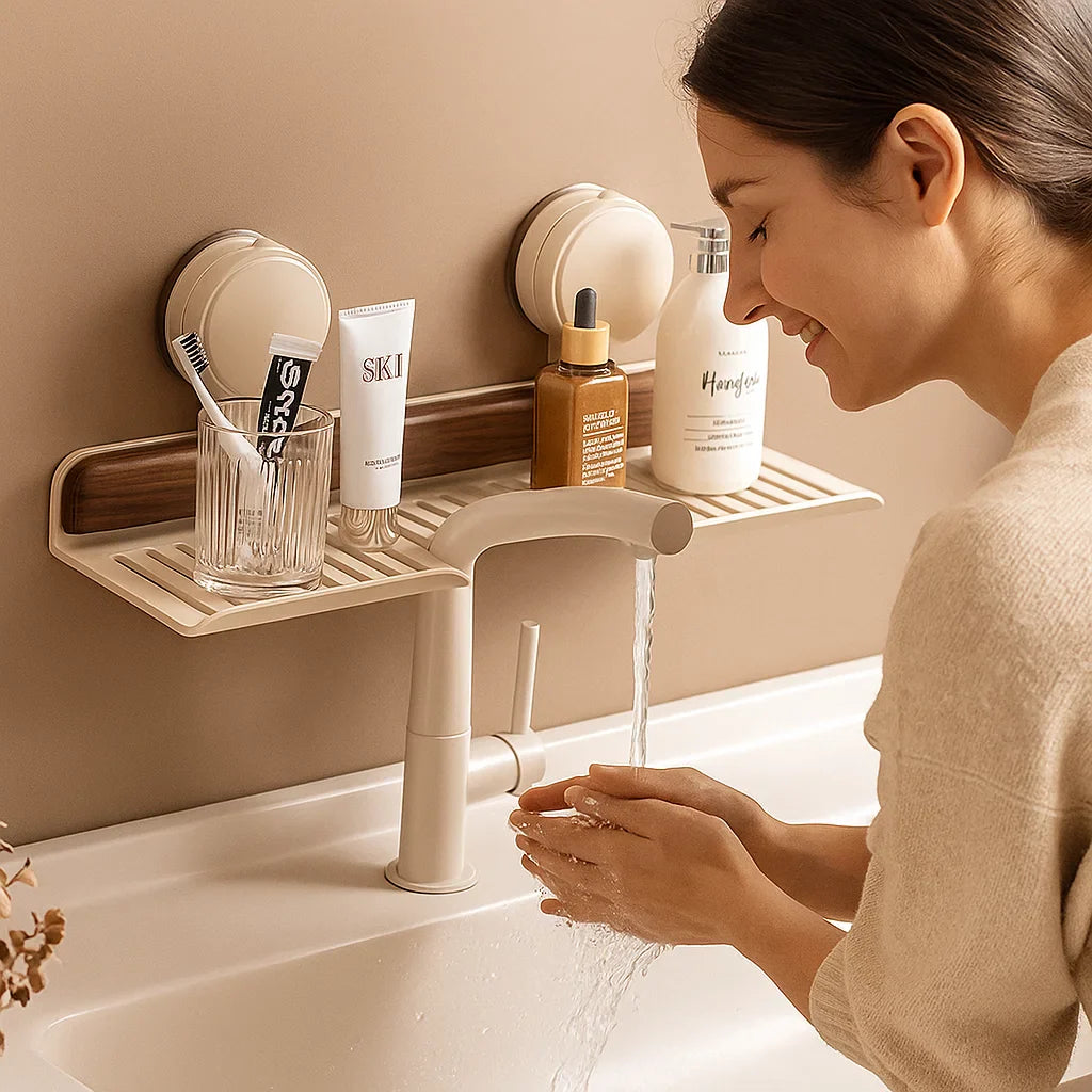 Norvo | Bad sugekopp vask hylle i valnøtt design