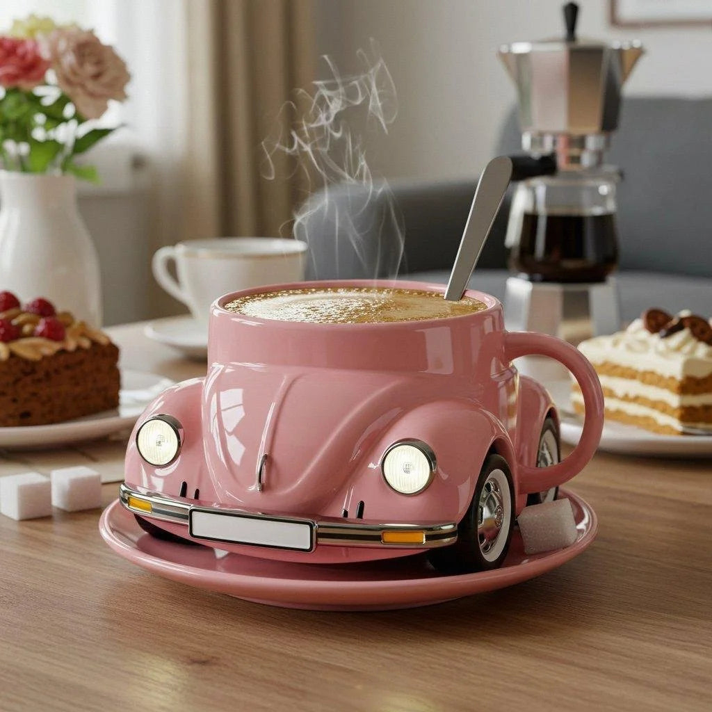Norvo | RetroCar Keramisk Kaffe-Kopp – Unik 3D Design for Kaffe & Te