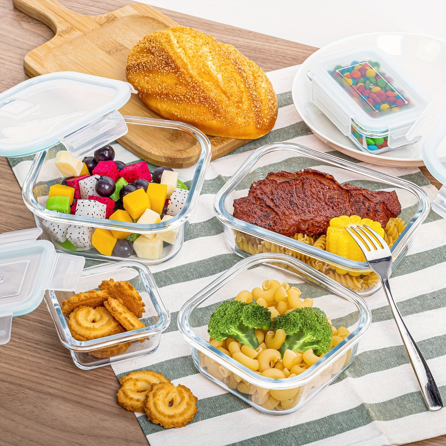 Norvo | 8-Pack Glass Matboksbeholdere – Lufttette Måltid Forberedelse Bento-bokser med lekkasjesikre, låsbare lokk, mikrobølgeovn-, ovn-, fryse- og oppvaskmaskinsikre, BPA-frie