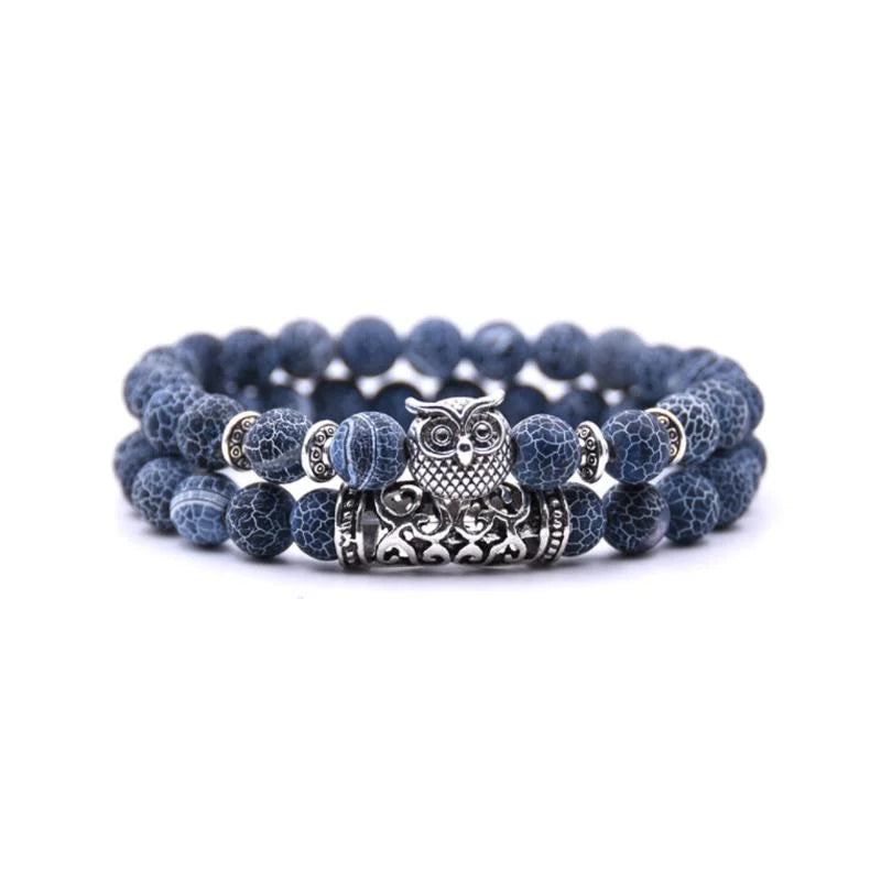Norvo | Ugle Charm Naturlig Stein Armbånd