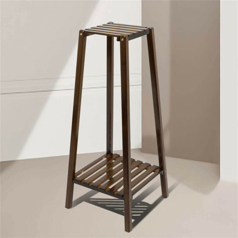 Norvo | 2 Tier Høy Plante Stativ Pottholder Lite Rom Bord Hage Blomsterpotte Brun