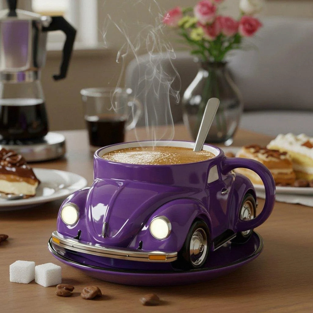 Norvo | RetroCar Keramisk Kaffe-Kopp – Unik 3D Design for Kaffe & Te