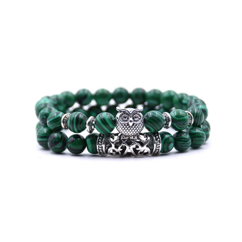 Norvo | Ugle Charm Naturlig Stein Armbånd