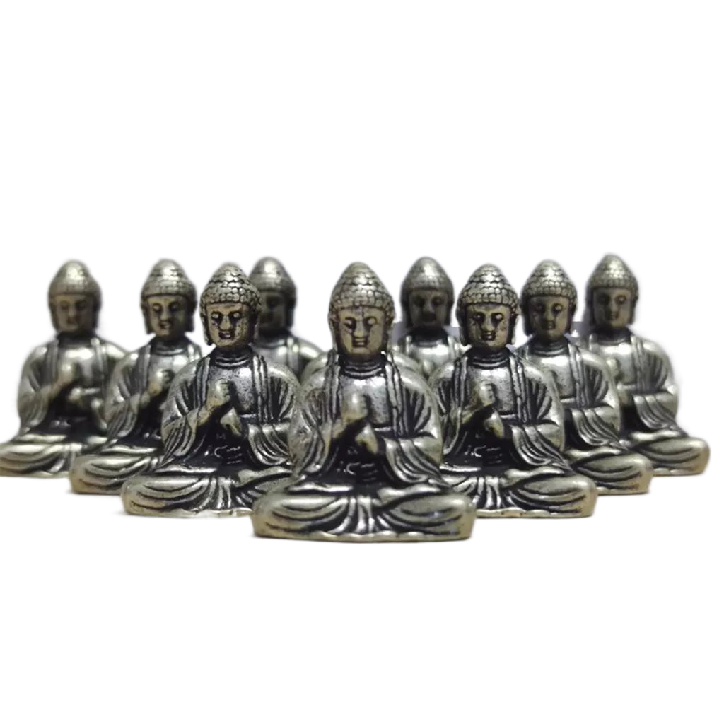 Norvo | 10 stk Miniatyr Messing Sittende Buddha Statue Figur for Reise Buddhism Tilbedelse Hjemmekontor Skrivebords Dekorasjon