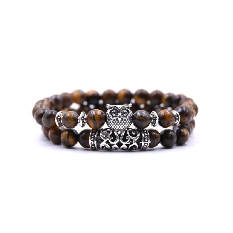 Norvo | Ugle Charm Naturlig Stein Armbånd