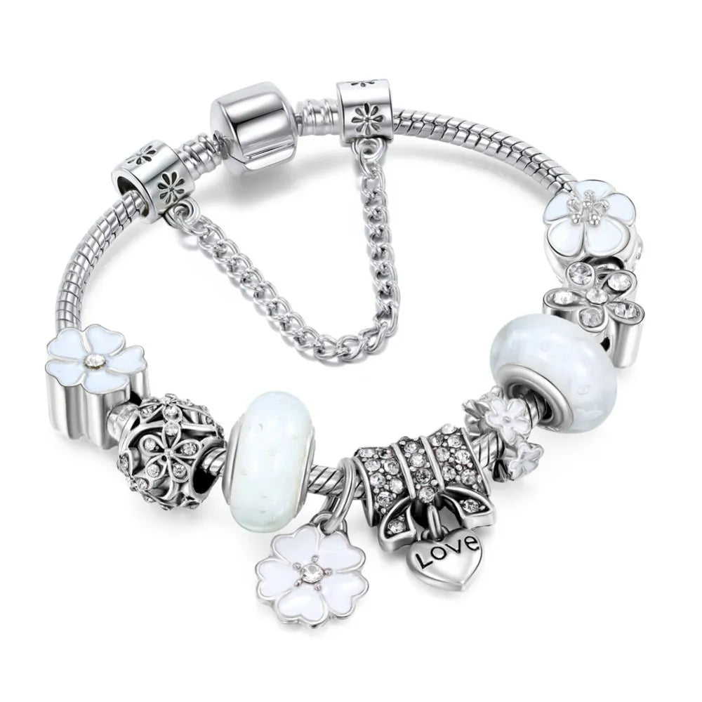 CharmBracelet 925 - Elegant sølv armbånd med blomster Norvo