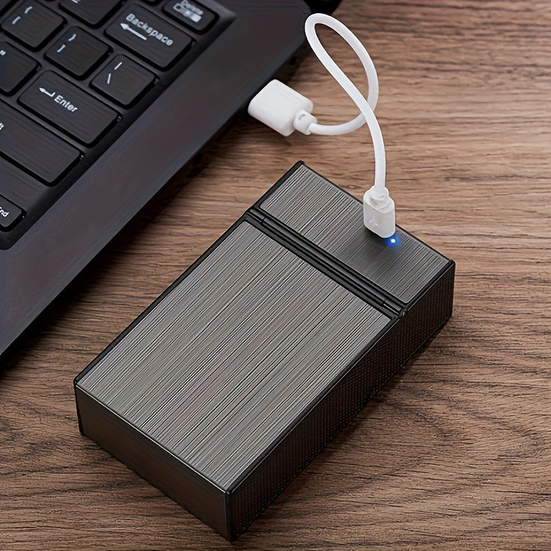 Norvo | 2-i-1 USB oppladbar lighter og sigarettetui - Stilig herre 20-sigarett holder, fuktighetsbestandig og slitesterk