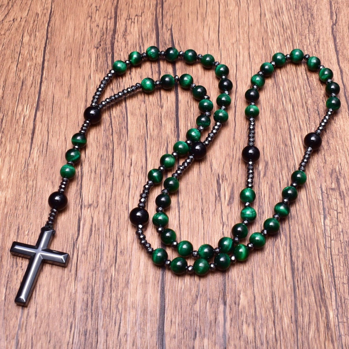 Norvo | Tiger Eye Og Lapis Lazuli Kors Rosary Halskjede For Menn - Orion