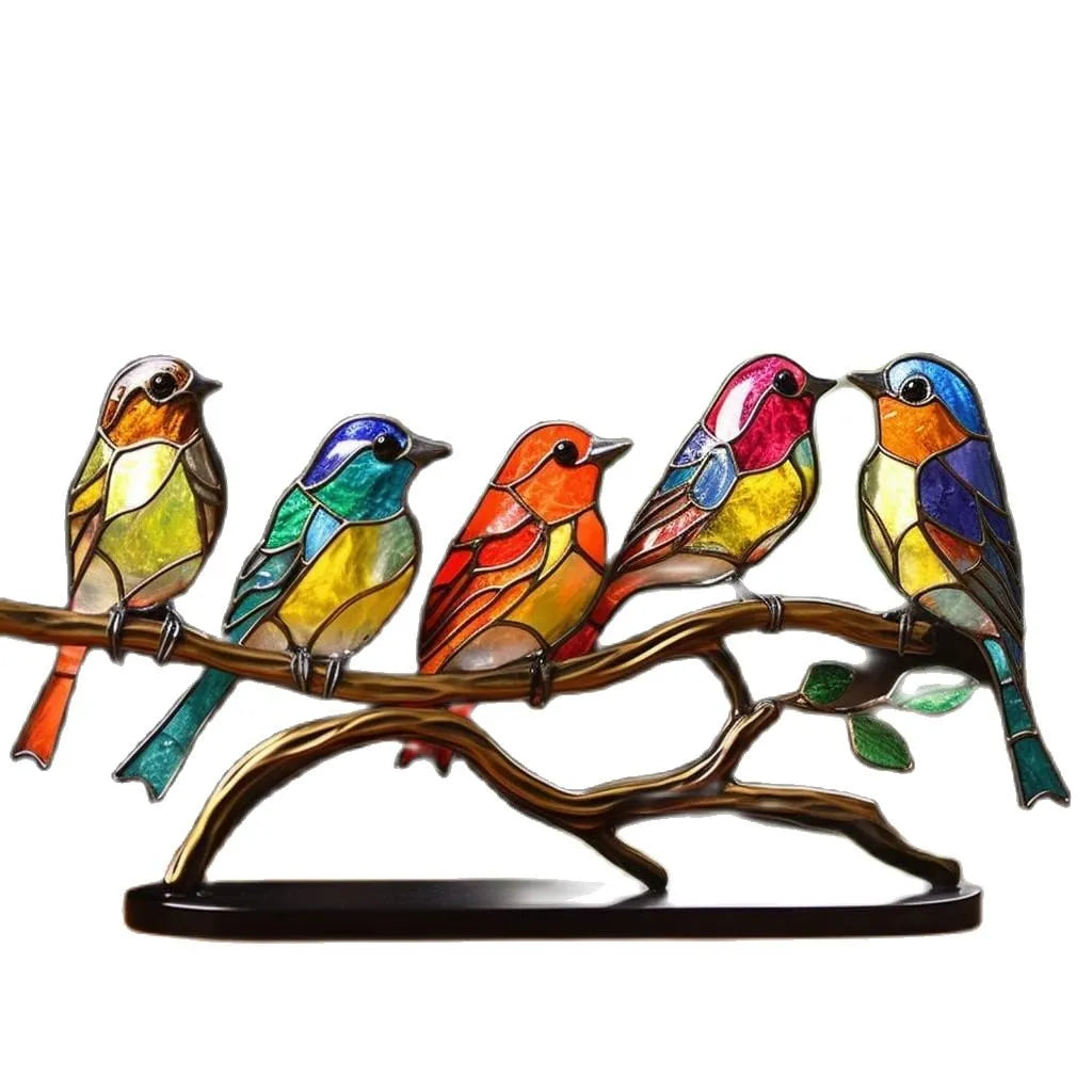Frendorf | ColorBirds - Colored Birds on Branch Decorative Sculpture