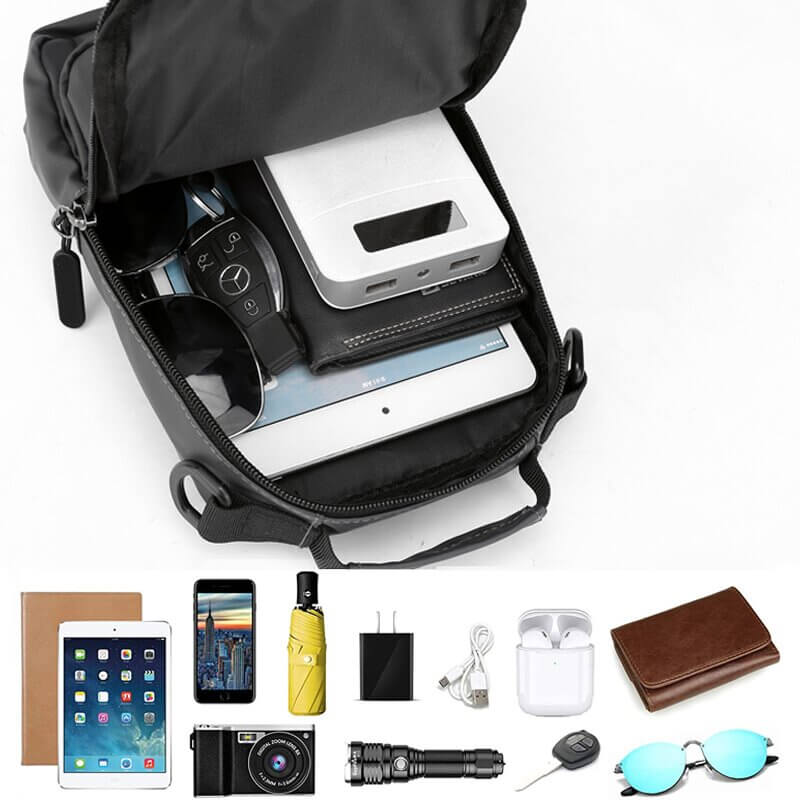 Norvo | Vanntett Oxford Crossbody Bag, Tyverisikkert Sling Bag, USB Lading & Flerlommes Design