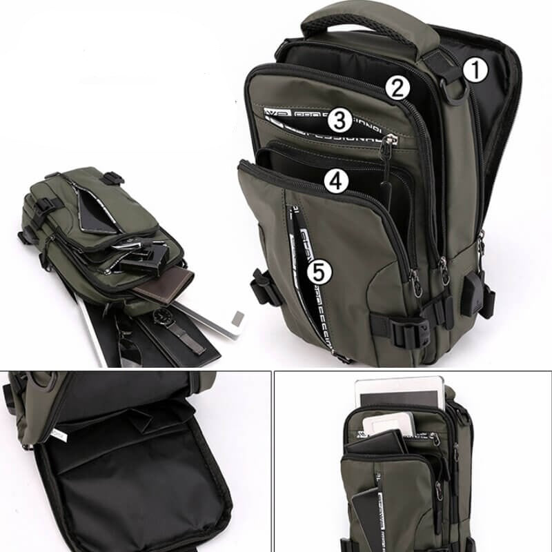 Norvo | Vanntett Oxford Crossbody Bag, Tyverisikkert Sling Bag, USB Lading & Flerlommes Design