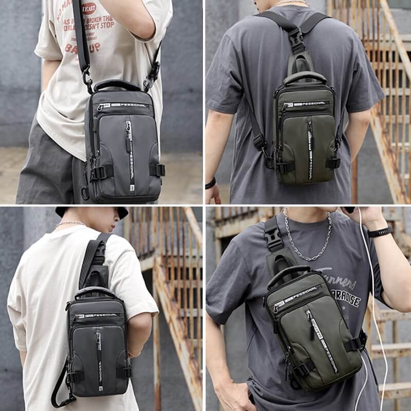 Norvo | Vanntett Oxford Crossbody Bag, Tyverisikkert Sling Bag, USB Lading & Flerlommes Design