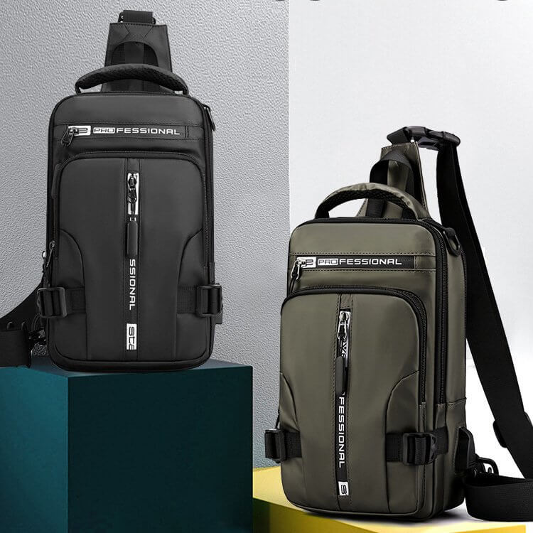 Norvo | Vanntett Oxford Crossbody Bag, Tyverisikkert Sling Bag, USB Lading & Flerlommes Design