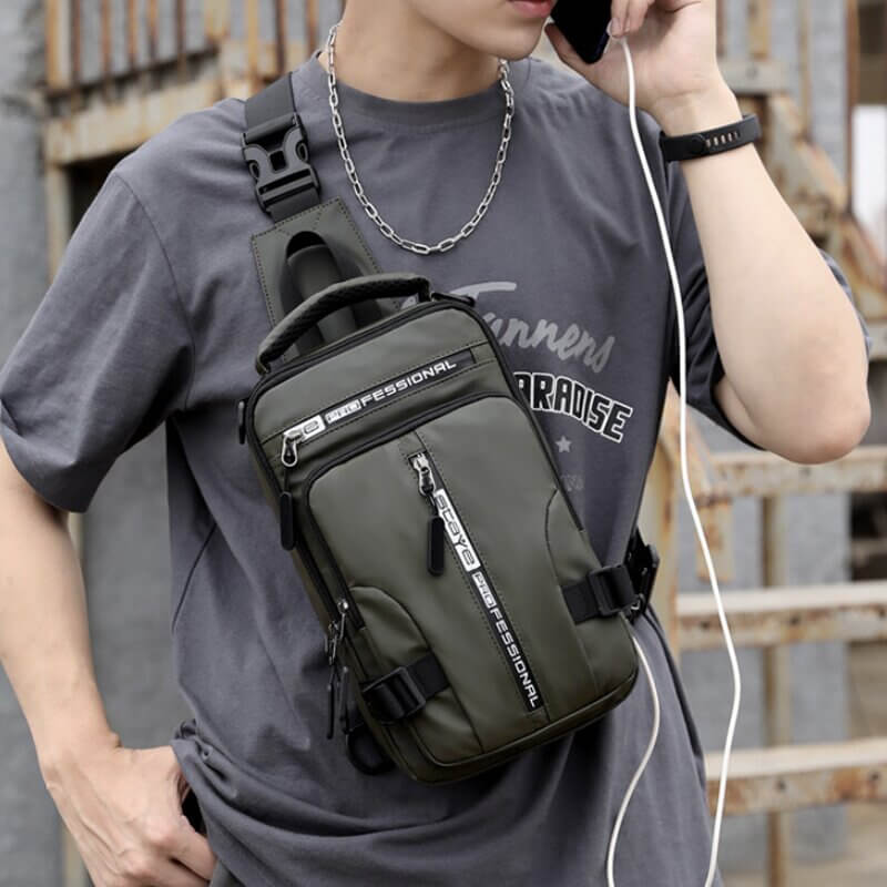 Norvo | Vanntett Oxford Crossbody Bag, Tyverisikkert Sling Bag, USB Lading & Flerlommes Design