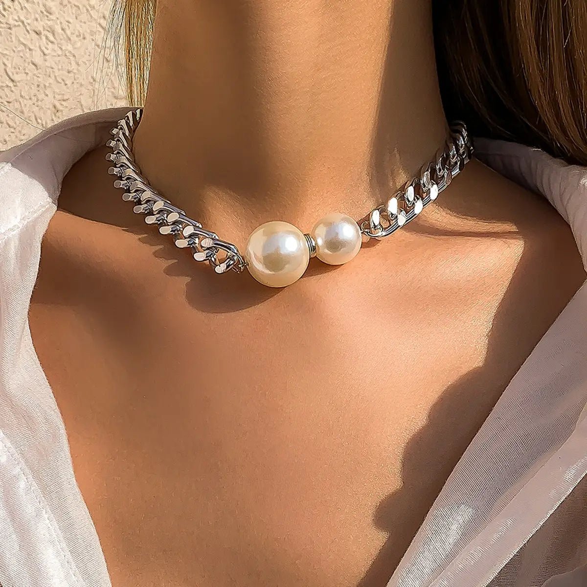 Norvo | Cuban Link Chain Pearl Ends Necklace