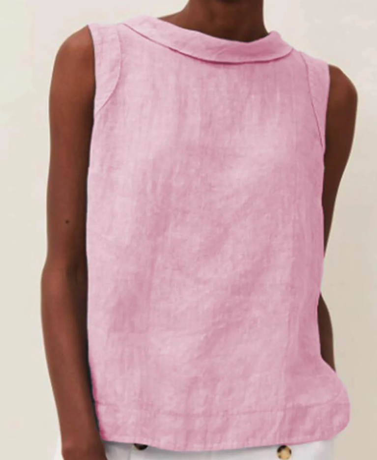 Norvo | Lin Short Sleeve Bluse Med Rund Hals