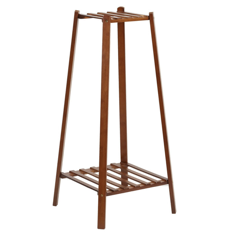 Norvo | 2 Tier Høy Plante Stativ Pottholder Lite Rom Bord Hage Blomsterpotte Brun