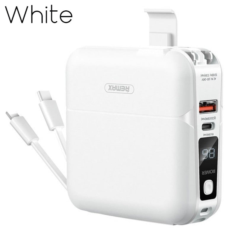 Norvo | 4-i-1 Rask Lader Vegglader, med Power Bank-funksjon, Laderkabel & Telefonadapter, for Hjem, Kontor og Reiser (US Standard Plugg)
