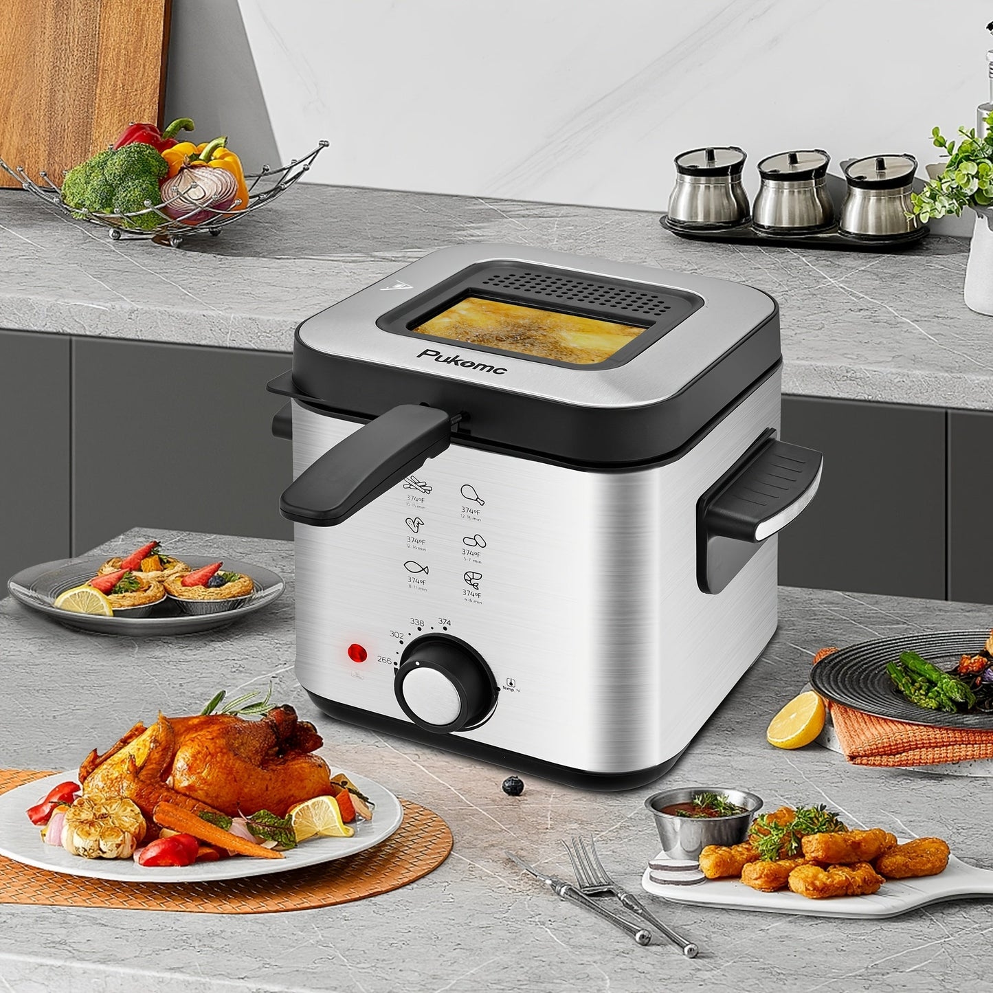 Norvo | SUSTEAS 1500W Elektrisk Frityrkoker med kurv - Lett å rengjøre non-stick kjele, temperaturkontroll, avtakbart lokk, ideell for hjemmekjøkken og restauranter