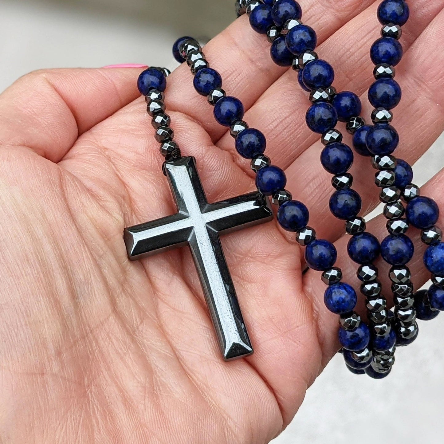 Norvo | Tiger Eye Og Lapis Lazuli Kors Rosary Halskjede For Menn - Orion