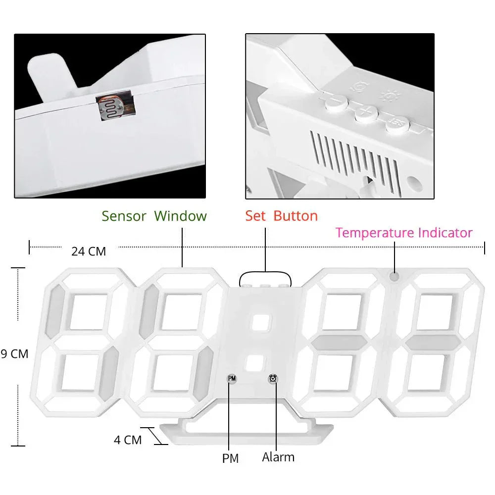 3D LED Veggklokke Norvo| Moderne Digital Klokke | Dimmbar LED Lys | Elegant Veggdekor