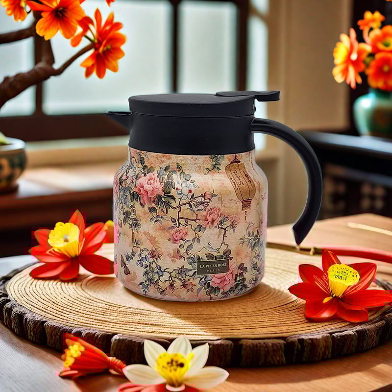 Norvo | Vintage Floral Pattern Te-kanne – Innebygd infusor