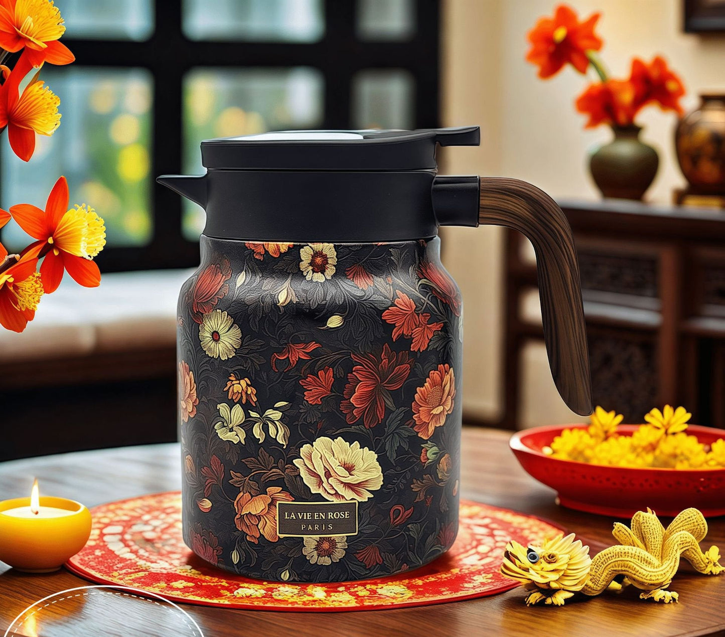 Norvo | Vintage Floral Pattern Te-kanne – Innebygd infusor