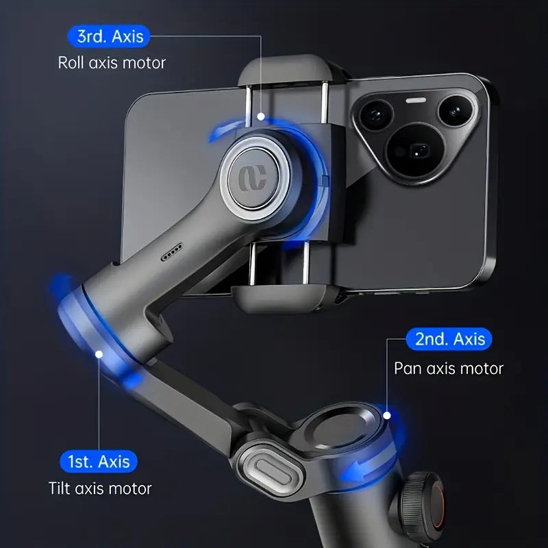 Norvo | SmartPro Smartphone Gimbal Stabiliser – Sammenleggbar 3-akset hånden stabilisator for iPhone & Android