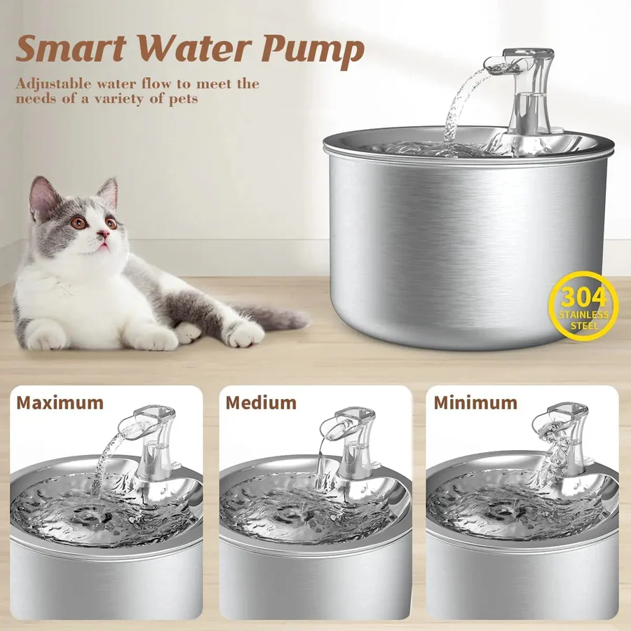 Norvo | PurrFlow Smart Cat Fountain Rustfritt stål med filter og autoksensor