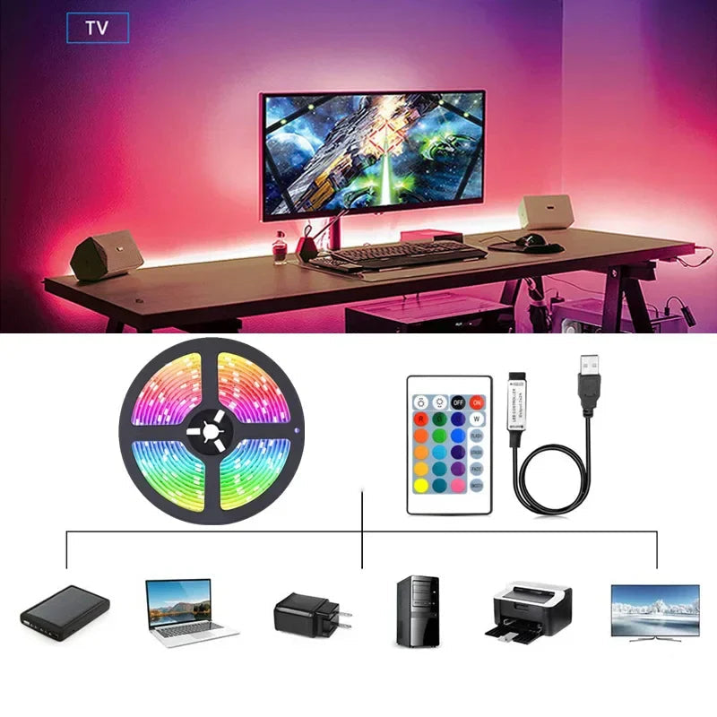 Norvo | RGB LED-bånd med USB-tilkobling - Fargeforandrende lys for omgivelses- og TV-belysning