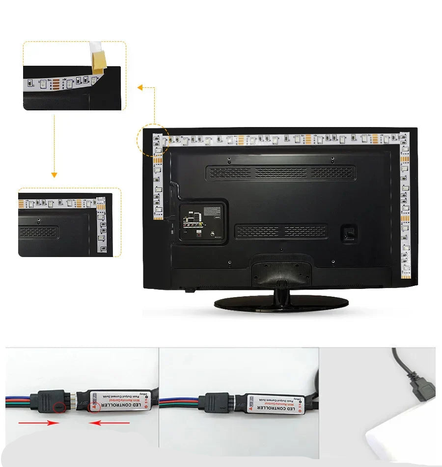 Norvo | RGB LED-bånd med USB-tilkobling - Fargeforandrende lys for omgivelses- og TV-belysning