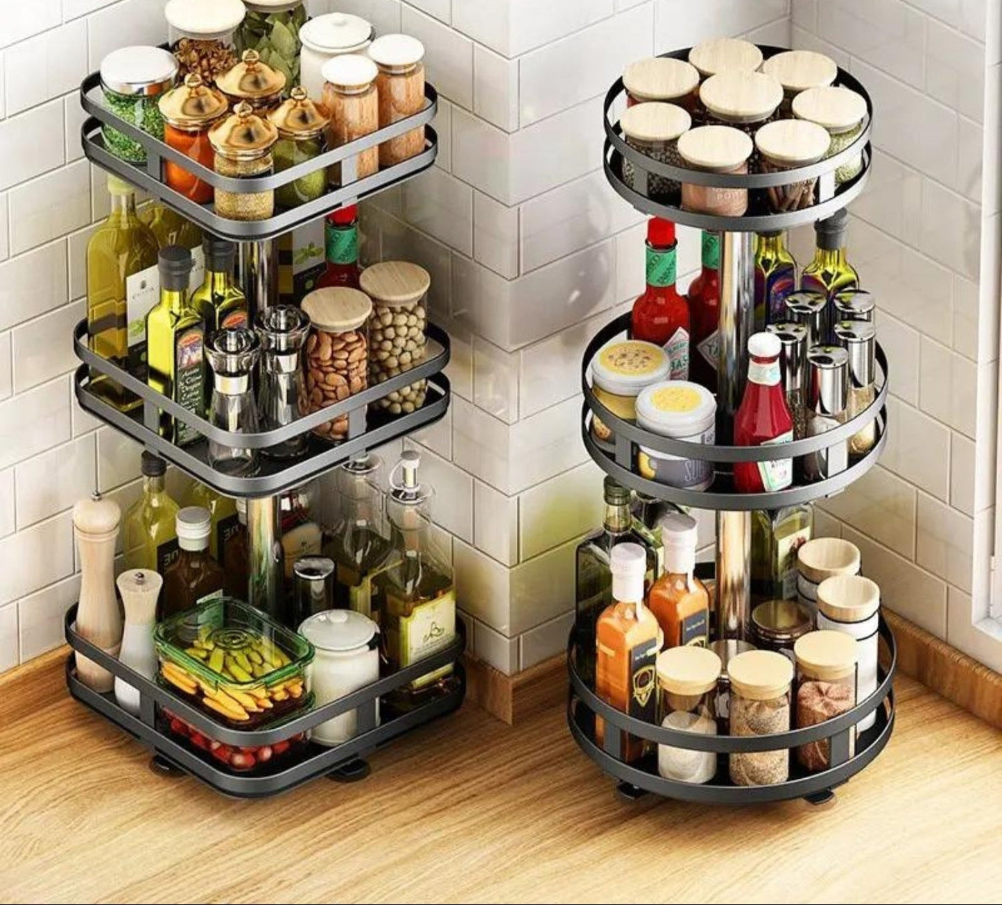 Norvo | TwistRack 360° – Roterende lagringshylle | Plassbesparende justerbar organiser for kjøkken, bad og hjem