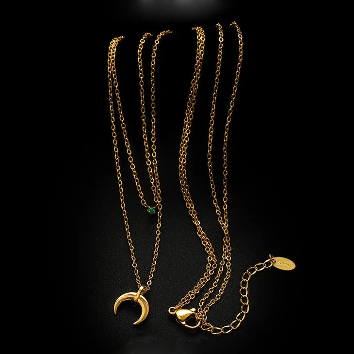 Elegant Grønn Diamant Dobbel Halvmåne Kjede - Selina Collection
