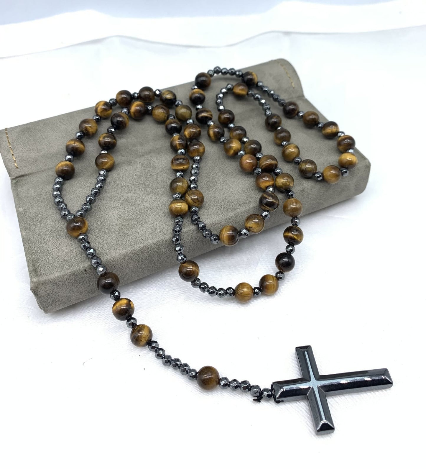Norvo | Tiger Eye Og Lapis Lazuli Kors Rosary Halskjede For Menn - Orion