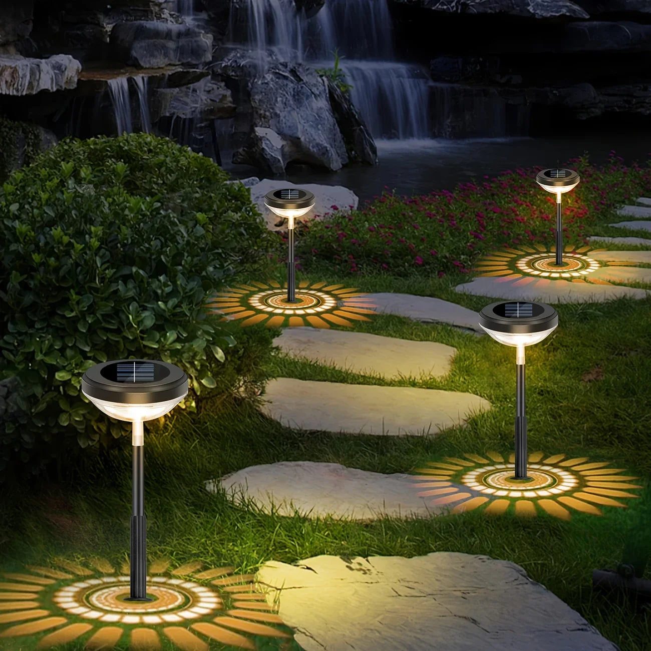 Norvo | Solhage Lampe med Fargeendring – LED Hagebelysning for Utendørs Bruk med Blomster Mønster