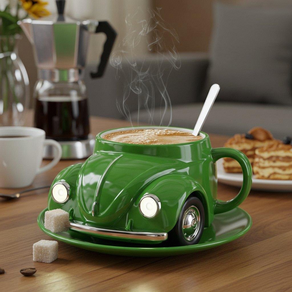 Norvo | RetroCar Keramisk Kaffe-Kopp – Unik 3D Design for Kaffe & Te