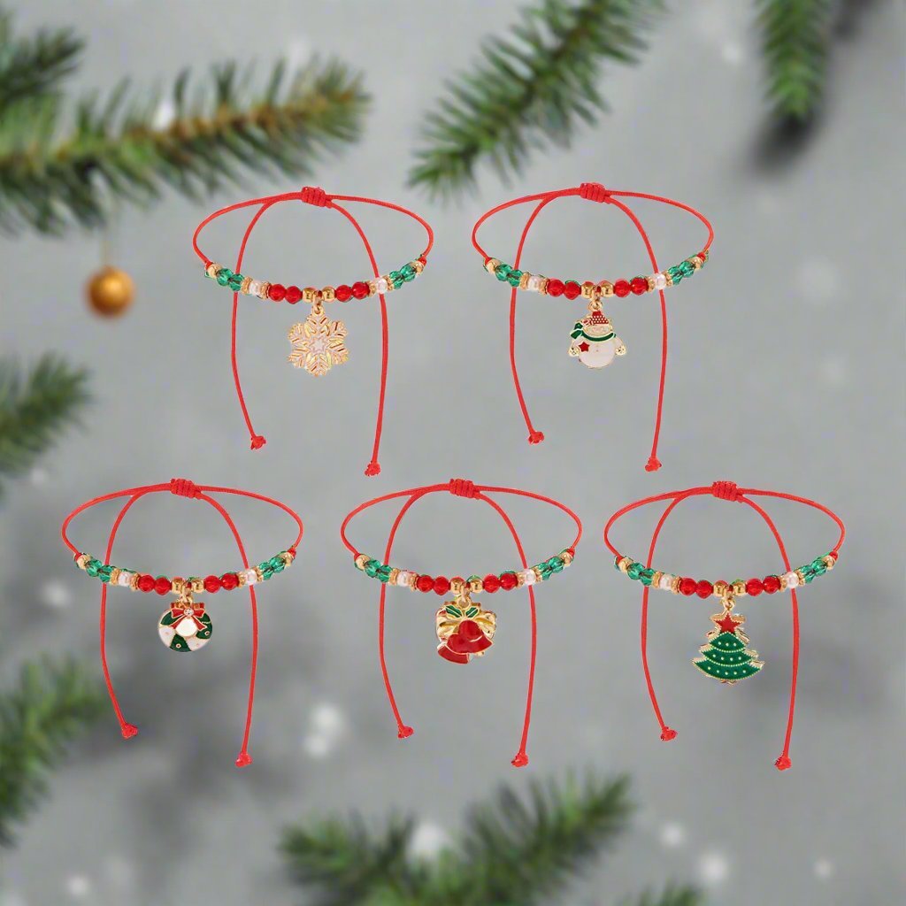 Norvo | Fortryllende Julekrystallarmbånd – Justerbar Snøfnugg- og Treanheng med Funklende CCB Perler for Festlig Eleganse