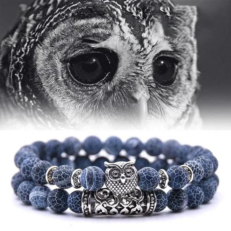 Norvo | Ugle Charm Naturlig Stein Armbånd