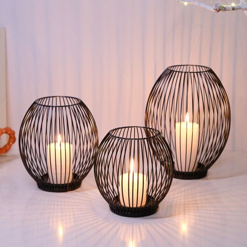 Norvo | Set with 3 vintage black metal lantern candelabras