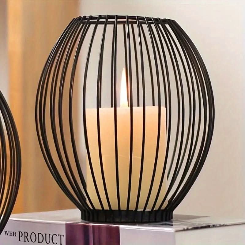 Norvo | Set with 3 vintage black metal lantern candelabras