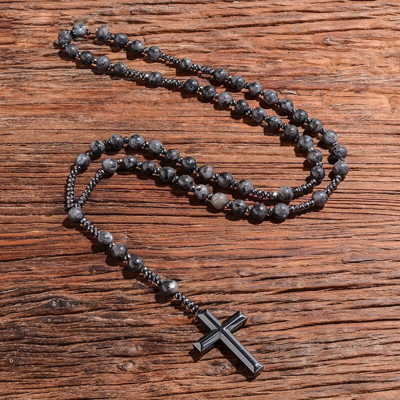 Norvo | Tiger Eye Og Lapis Lazuli Kors Rosary Halskjede For Menn - Orion