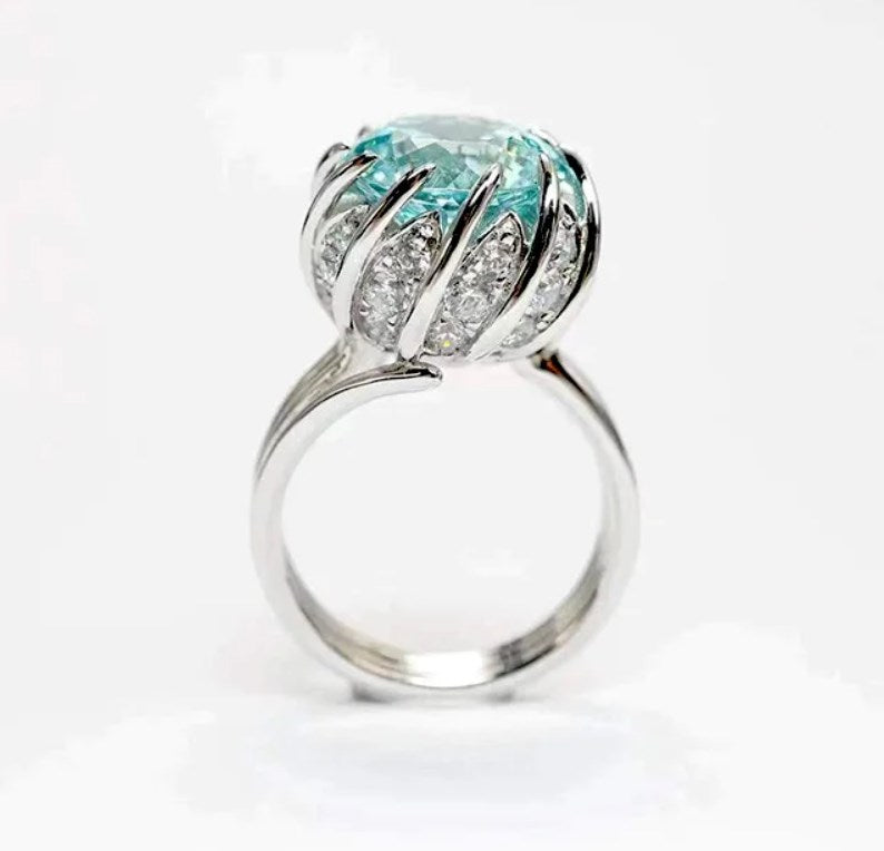 Norvo | 6 Karat Paraiba Blågrønn Lotus Diamant Ring