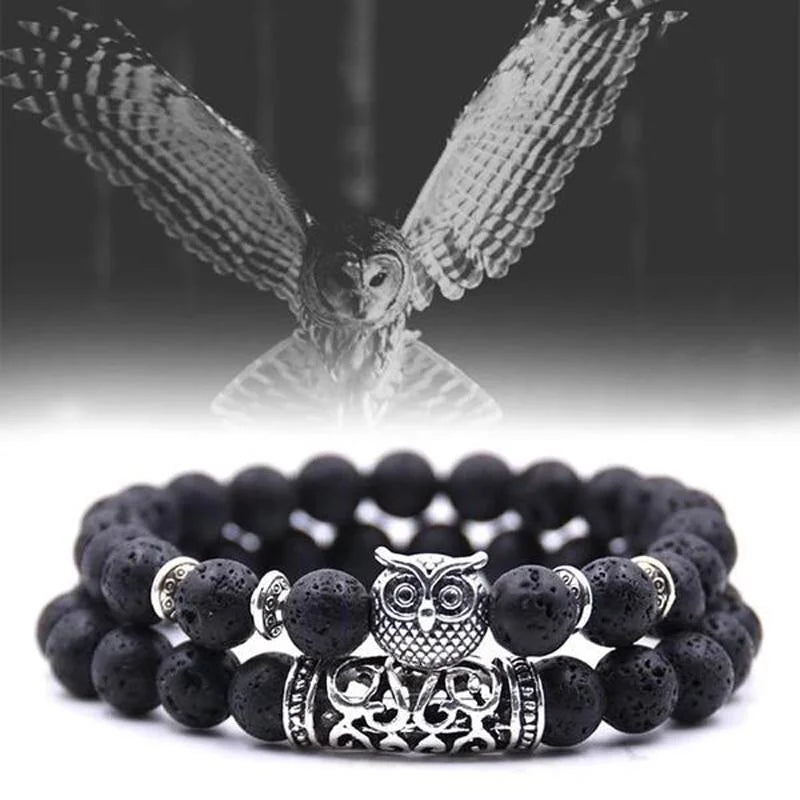 Norvo | Ugle Charm Naturlig Stein Armbånd